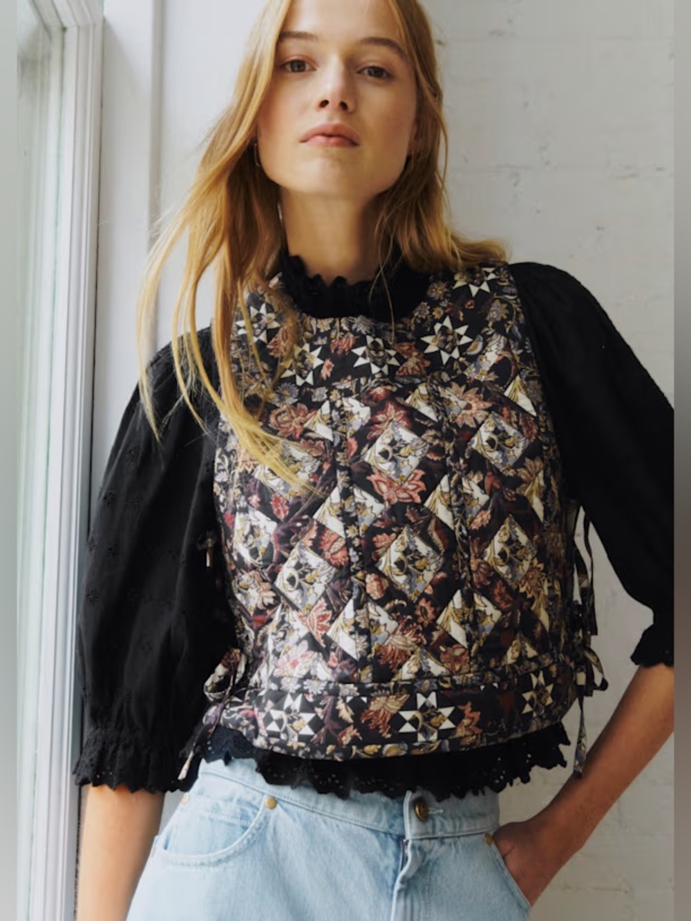 Sezane x Sea New York Jacopa Quilted Patchwork Blouse Size 38
